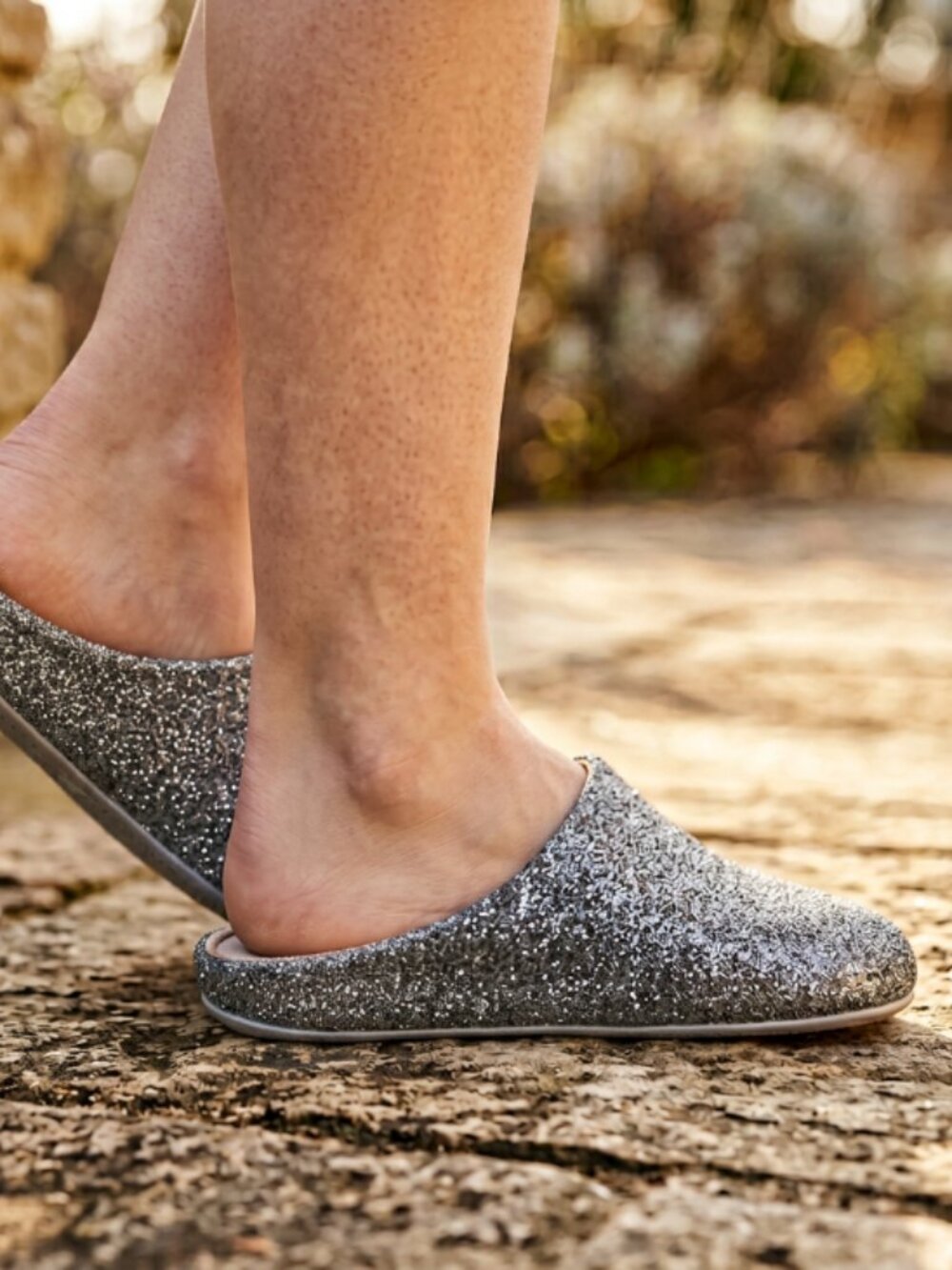 FitFlop Chrissie Shimmerwool Silver Sparkle Mules Sandals